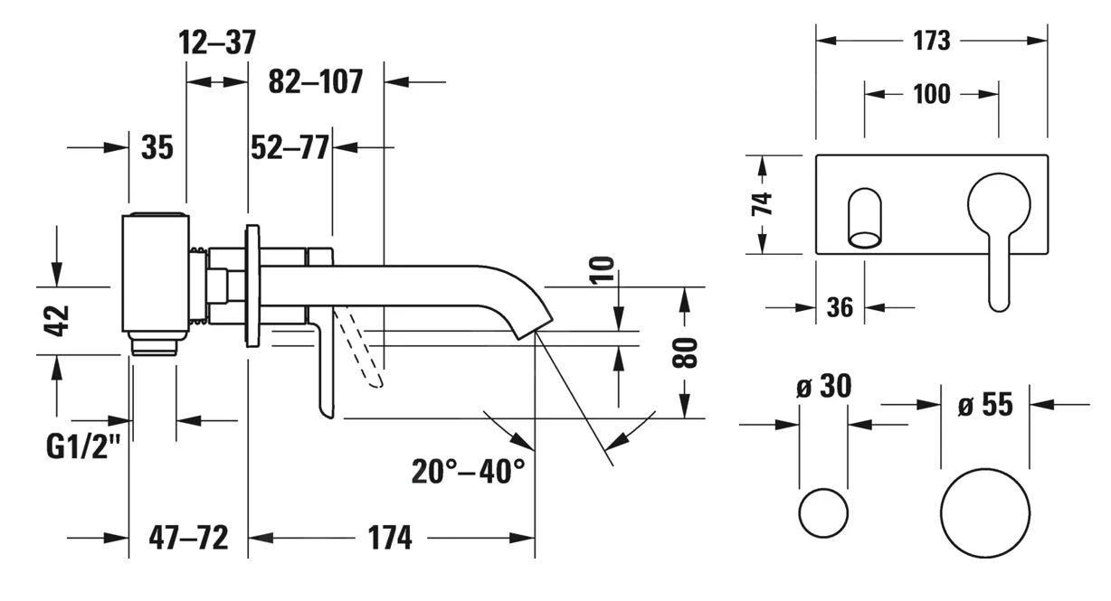 Duravit C.1 - Inbouw Wastafelkraan, Chroom C11070003010 2 Duravit C.1 - Inbouw Wastafelkraan, Chroom C11070003010 - Afbeelding 2