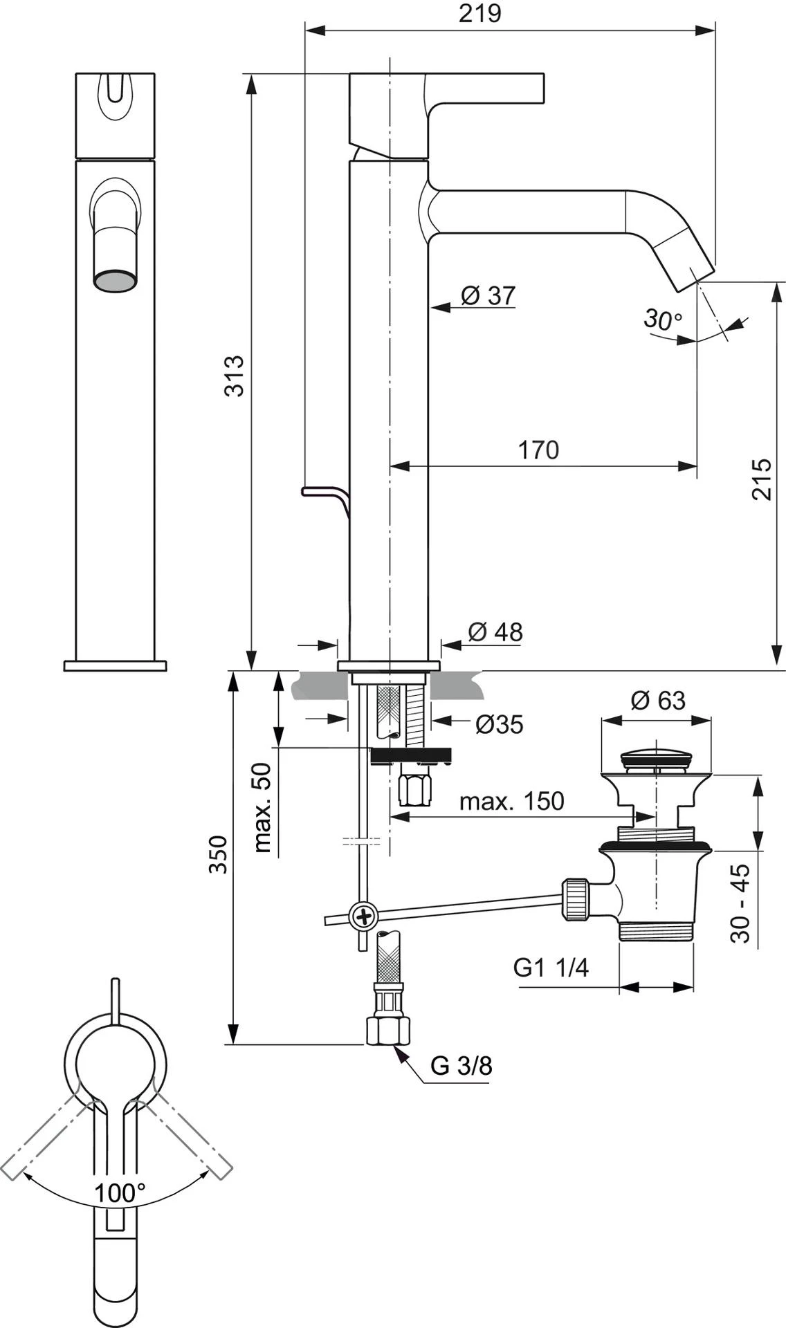 Ideal Standard Joy - Wastafelkraan Met Waste, Chroom BC781AA 2 Ideal Standard Joy - Wastafelkraan Met Waste, Chroom BC781AA - Afbeelding 2
