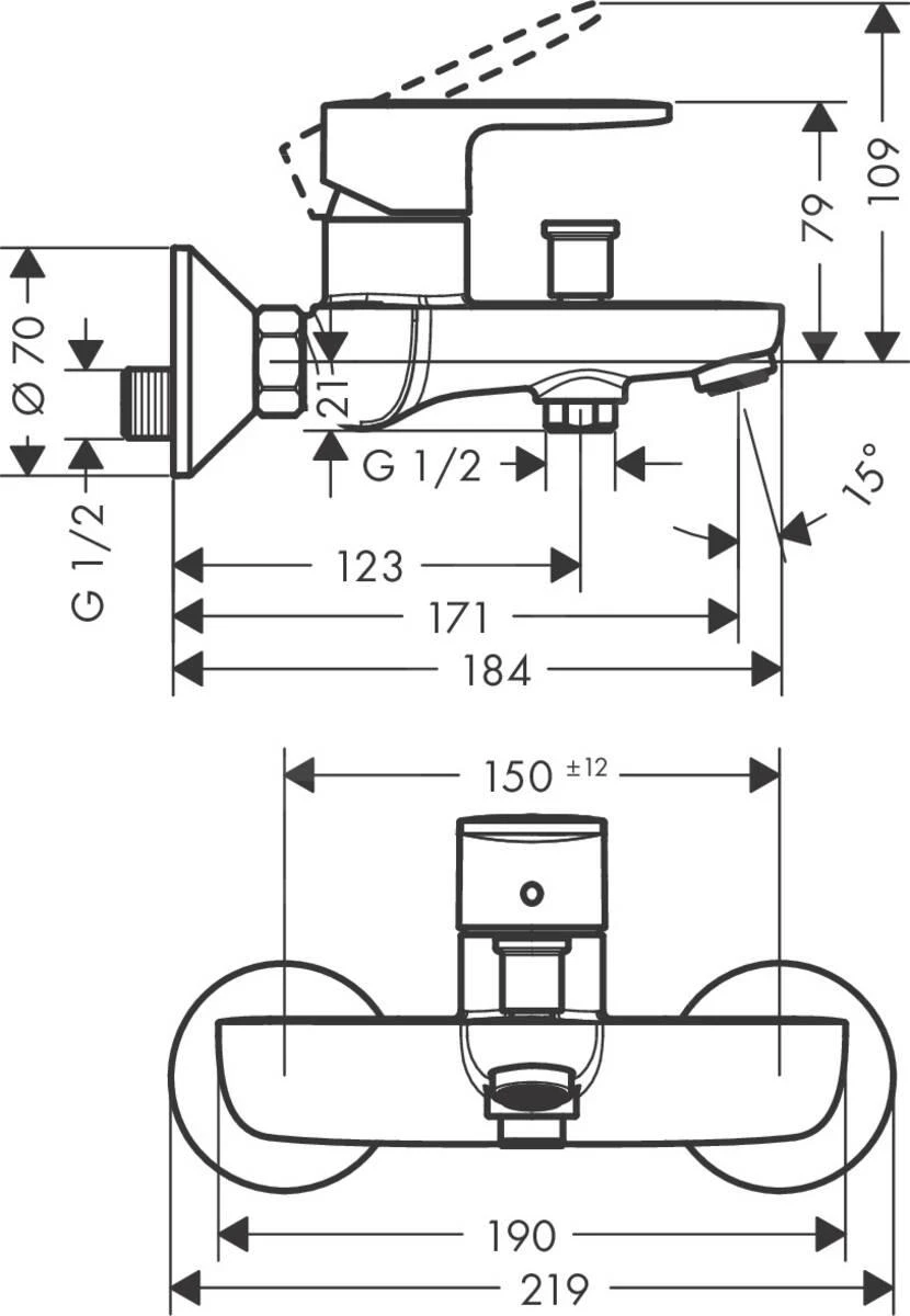 Hansgrohe Vernis Blend - Badkraan, Met 2 Flow Rates, Chroom 71454000 2 Hansgrohe Vernis Blend - Badkraan, Met 2 Flow Rates, Chroom 71454000 - Afbeelding 2