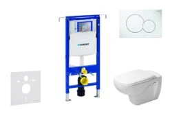 Geberit Duofix - Toiletset Met Sigma01 Bedieningsplaat, Alpine Wit + Duravit D-Code Hangend Toilet En Wc Bril, Rimless, SoftClose 111.355.00.5 NH1