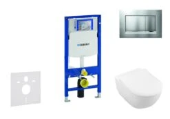 Geberit Duofix - Toiletset Met Sigma30 Bedieningsplaat, Mat Chroom/chroom + Villeroy Boch Hangend Toilet En Wc Bril, DirectFlush, SoftClose, CeramicPlus 111.300.00.5 NI7
