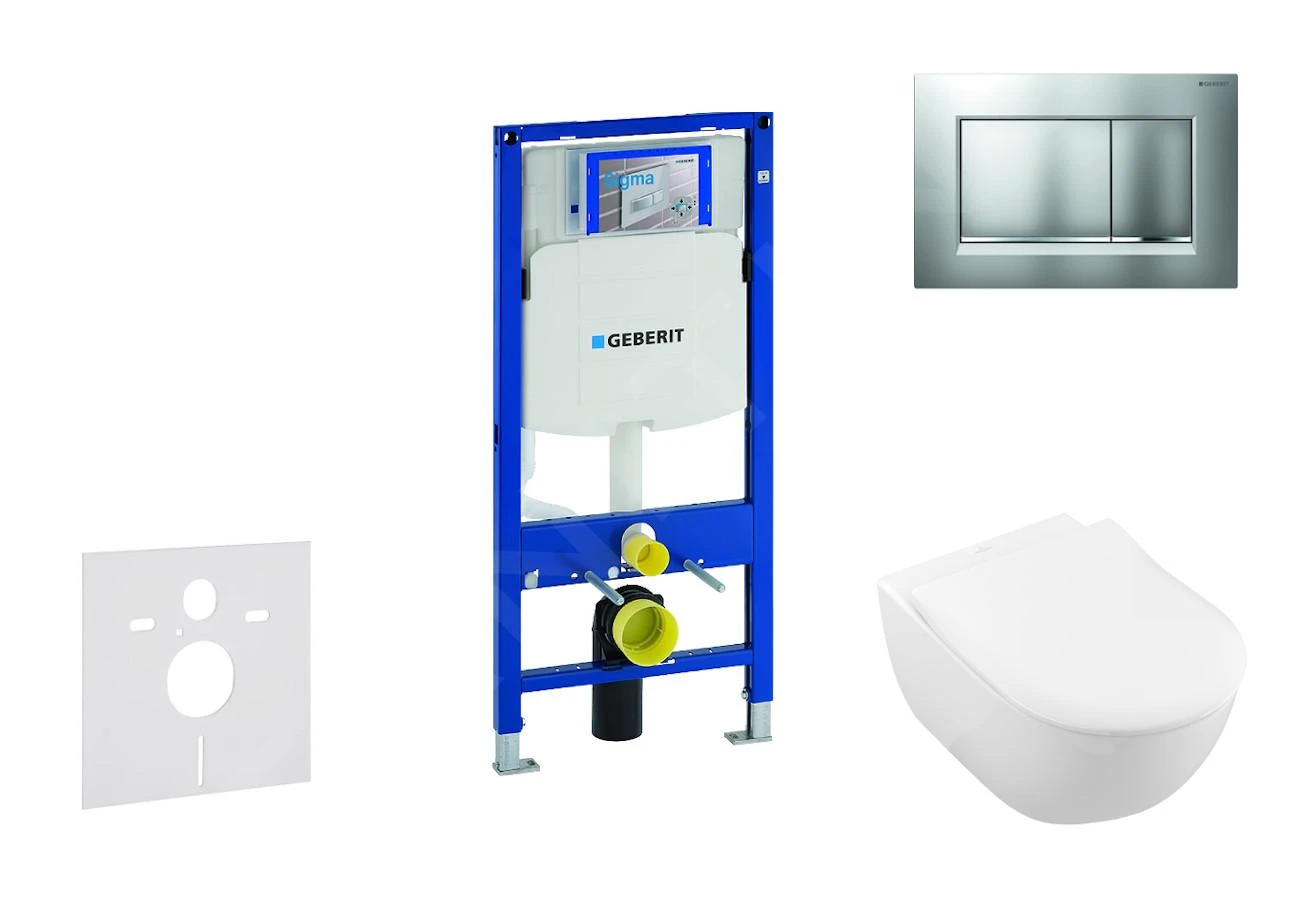 Geberit Duofix - Toiletset Met Sigma30 Bedieningsplaat, Mat Chroom/chroom + Villeroy Boch Hangend Toilet En Wc Bril, DirectFlush, SoftClose, CeramicPlus 111.300.00.5 NI7 1 Geberit Duofix - Toiletset Met Sigma30 Bedieningsplaat, Mat Chroom/chroom + Villeroy Boch Hangend Toilet En Wc Bril, DirectFlush, SoftClose, CeramicPlus 111.300.00.5 NI7