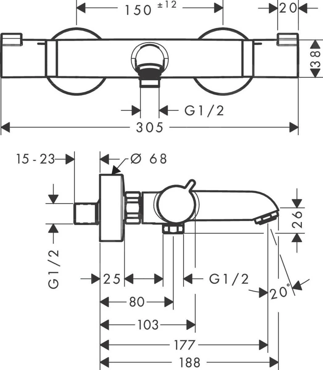 Hansgrohe Ecostat Comfort - Badthermostaat, Mat Zwart 13114670 2 Hansgrohe Ecostat Comfort - Badthermostaat, Mat Zwart 13114670 - Afbeelding 2