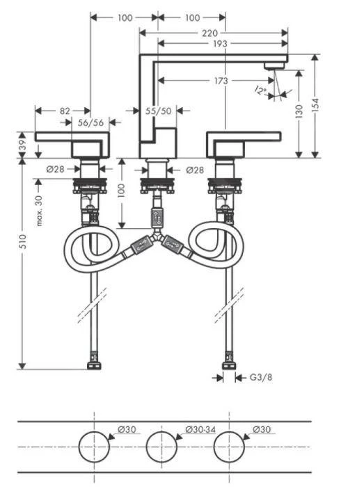 Axor Edge - Wastafelmengkraan Voor Wandinbouw, 3-gats Chroom/diamond Cut 46051000 2 Axor Edge - Wastafelmengkraan Voor Wandinbouw, 3-gats Chroom/diamond Cut 46051000 - Afbeelding 2