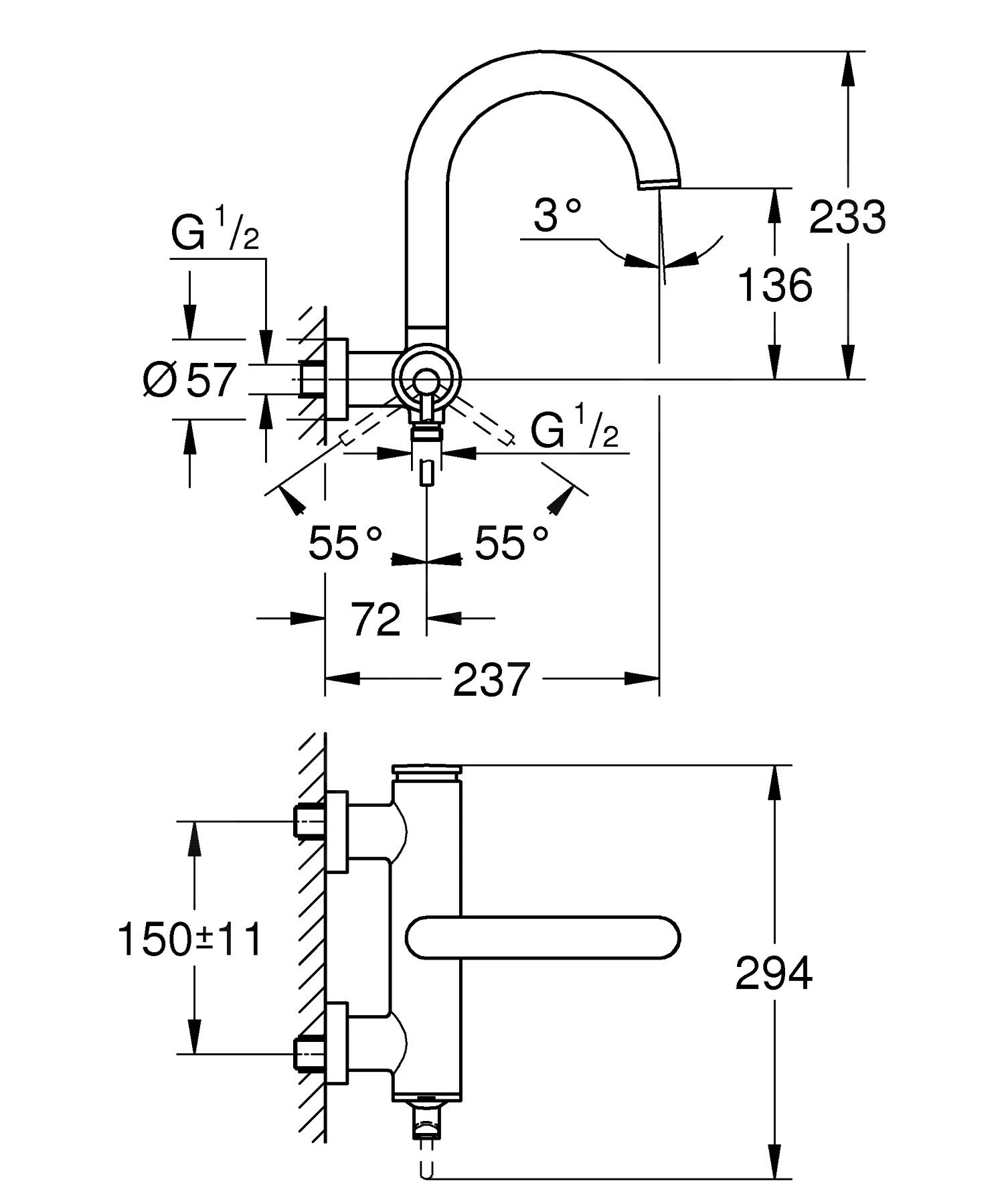 Grohe Atrio - Badkraan, Geborsteld Hard Graphite 32652AL3 2 Grohe Atrio - Badkraan, Geborsteld Hard Graphite 32652AL3 - Afbeelding 2