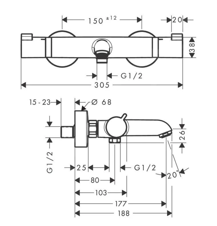 Hansgrohe Ecostat Comfort - Thermostatische Badkraan, Chroom 13114000 2 Hansgrohe Ecostat Comfort - Thermostatische Badkraan, Chroom 13114000 - Afbeelding 2