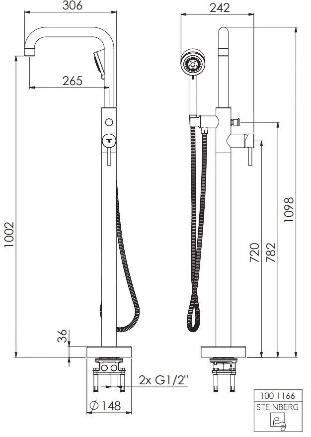 Steinberg 100 - Vrijstaande Badkraan, Chroom 100 1166 2 Steinberg 100 - Vrijstaande Badkraan, Chroom 100 1166 - Afbeelding 2