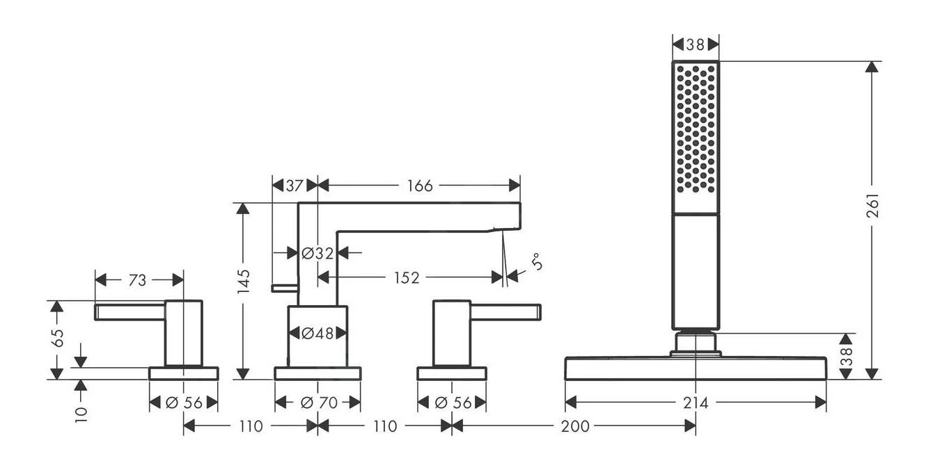 Hansgrohe Finoris - Badrandkraan, 4-gats, SBox, Mat Wit 76444700 2 Hansgrohe Finoris - Badrandkraan, 4-gats, SBox, Mat Wit 76444700 - Afbeelding 2