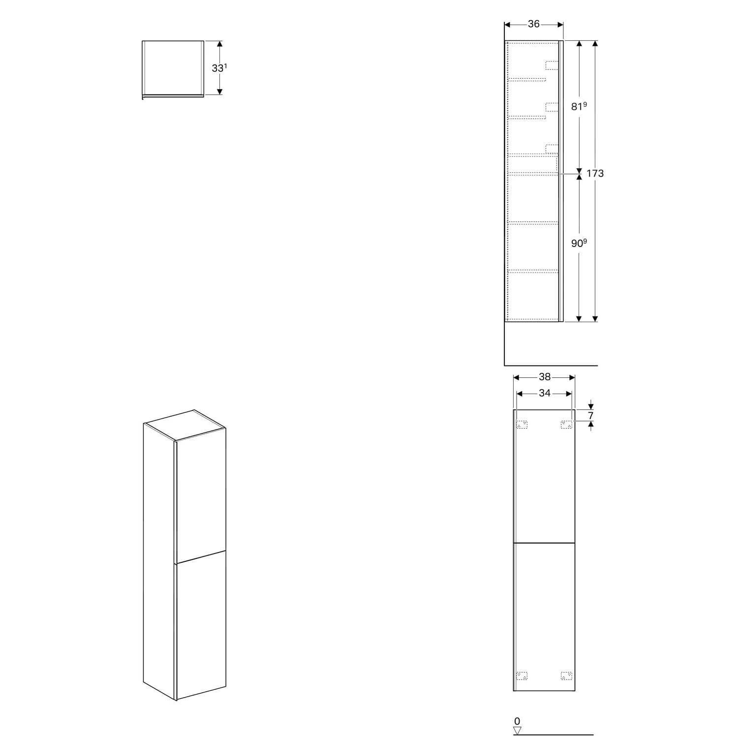 Geberit Acanto - Hoge Badkamerkast 1730x380 Mm, 2 Deuren, Zwart 500.619.16.1 2 Geberit Acanto - Hoge Badkamerkast 1730x380 Mm, 2 Deuren, Zwart 500.619.16.1 - Afbeelding 2