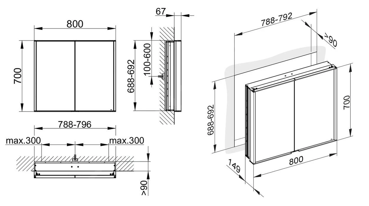 Keuco Royal Match - Spiegelkast Met LED-verlichting, Inbouw, 800x700x149 Mm, Zilver Geanodiseerd 12812171311 2 Keuco Royal Match - Spiegelkast Met LED-verlichting, Inbouw, 800x700x149 Mm, Zilver Geanodiseerd 12812171311 - Afbeelding 2