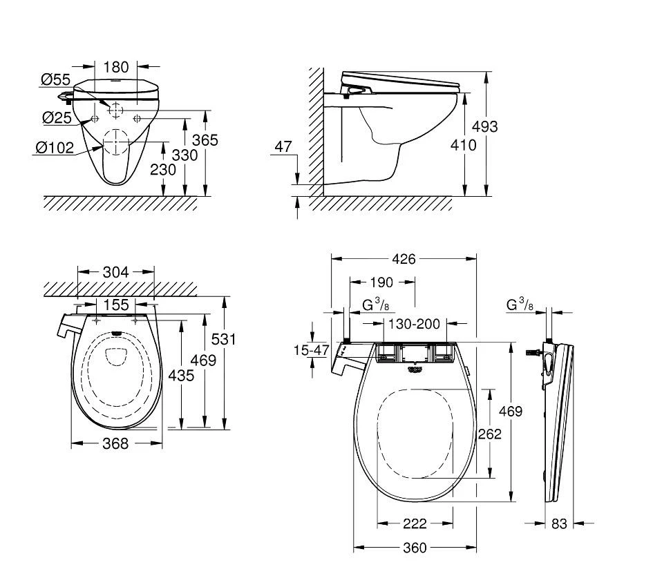 Grohe Bau Ceramic - Manuele Bidetzitting Inclusief Toiletpot, SoftClose, Alpine Wit 39651SH0 2 Grohe Bau Ceramic - Manuele Bidetzitting Inclusief Toiletpot, SoftClose, Alpine Wit 39651SH0 - Afbeelding 2