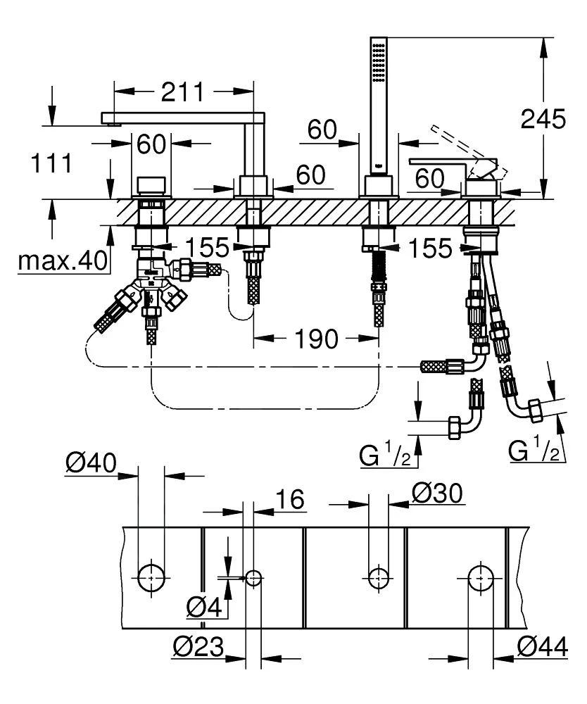 Grohe Plus - Badrandcombinatie, 4-gats Installatie, Geborsteld Hard Graphite 29307AL3 2 Grohe Plus - Badrandcombinatie, 4-gats Installatie, Geborsteld Hard Graphite 29307AL3 - Afbeelding 2
