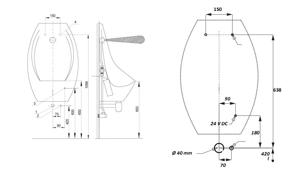 Sanela Elektronische Urinoirs - Domino Urinoir Met Infrarood Spoelsysteem, Elektronica ALS, Voeding 230V AC/24V DC, Wit SLP 17 2 Sanela Elektronische Urinoirs - Domino Urinoir Met Infrarood Spoelsysteem, Elektronica ALS, Voeding 230V AC/24V DC, Wit SLP 17 - Afbeelding 2