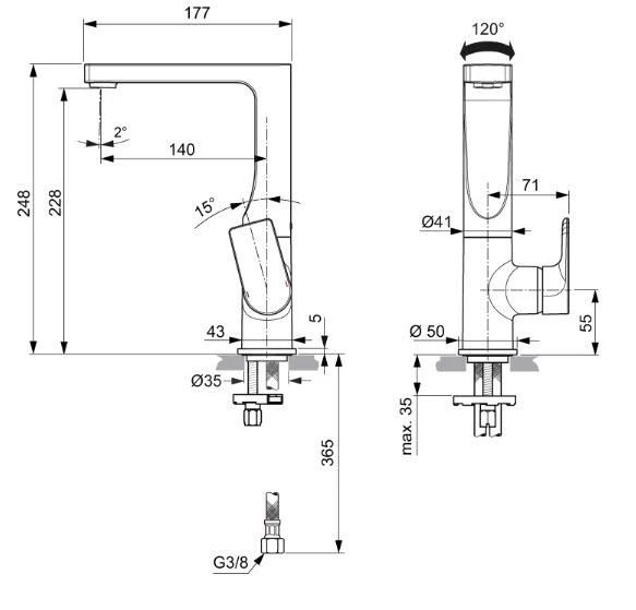 Ideal Standard Edge - Wastafelkraan Met Draaibare Uitloop, Chroom A7111AA 2 Ideal Standard Edge - Wastafelkraan Met Draaibare Uitloop, Chroom A7111AA - Afbeelding 2