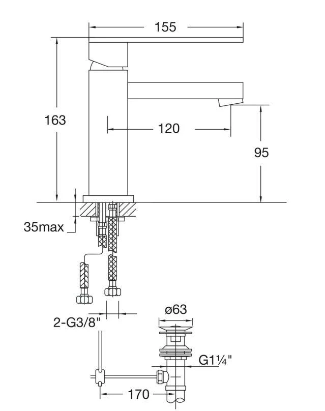 Steinberg 160 - Wastafelkraan Met Waste, Chroom 160 1000 2 Steinberg 160 - Wastafelkraan Met Waste, Chroom 160 1000 - Afbeelding 2