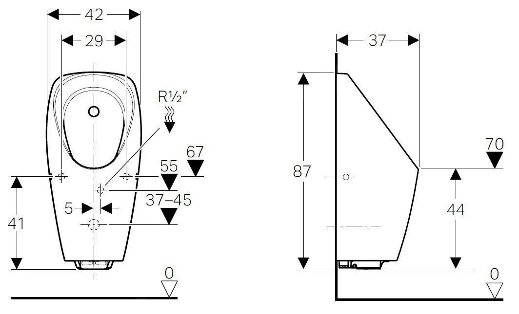 Geberit Urinoirs - Urinoir Tamina, Voor Geïntegreerd Besturing, Waterloos, Wit 116.147.00.1 2 Geberit Urinoirs - Urinoir Tamina, Voor Geïntegreerd Besturing, Waterloos, Wit 116.147.00.1 - Afbeelding 2