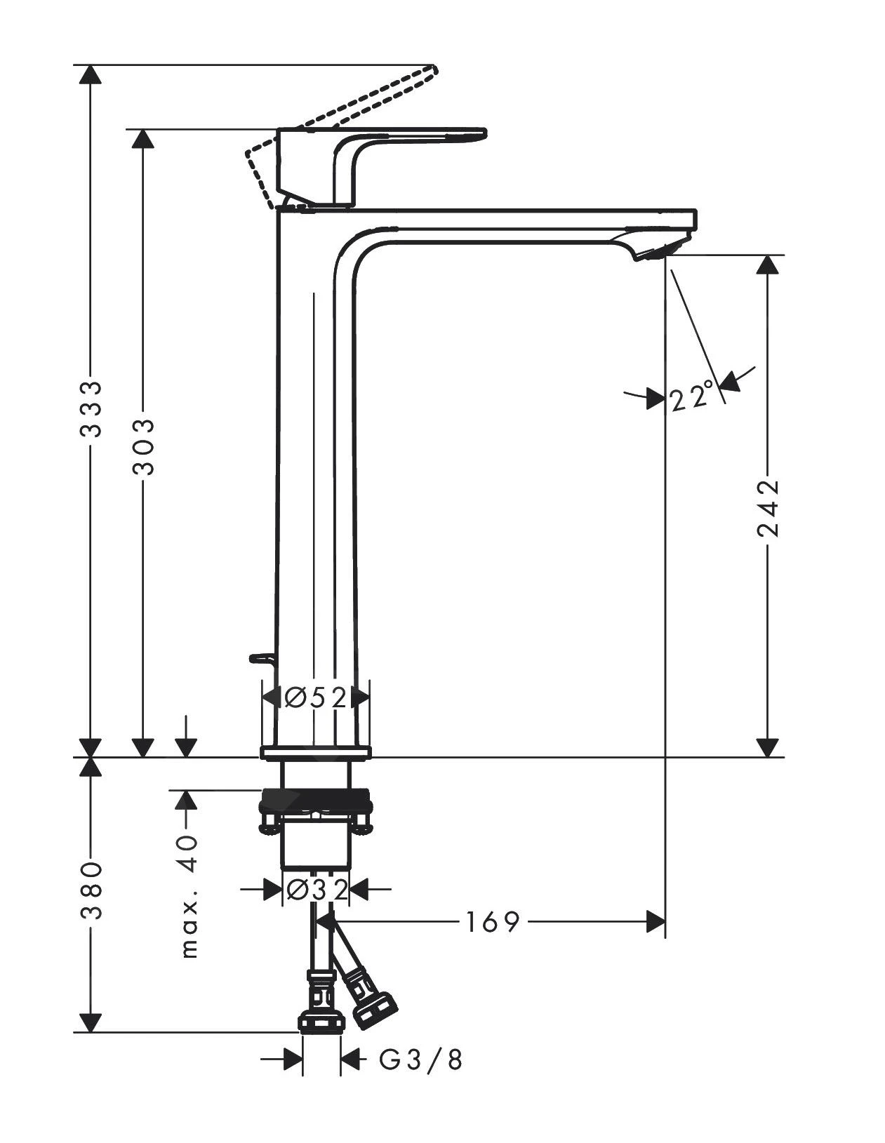 Hansgrohe Rebris S - Wastafelkraan Voor Waskom, Met Waste, CoolStart, Chroom 72580000 2 Hansgrohe Rebris S - Wastafelkraan Voor Waskom, Met Waste, CoolStart, Chroom 72580000 - Afbeelding 2