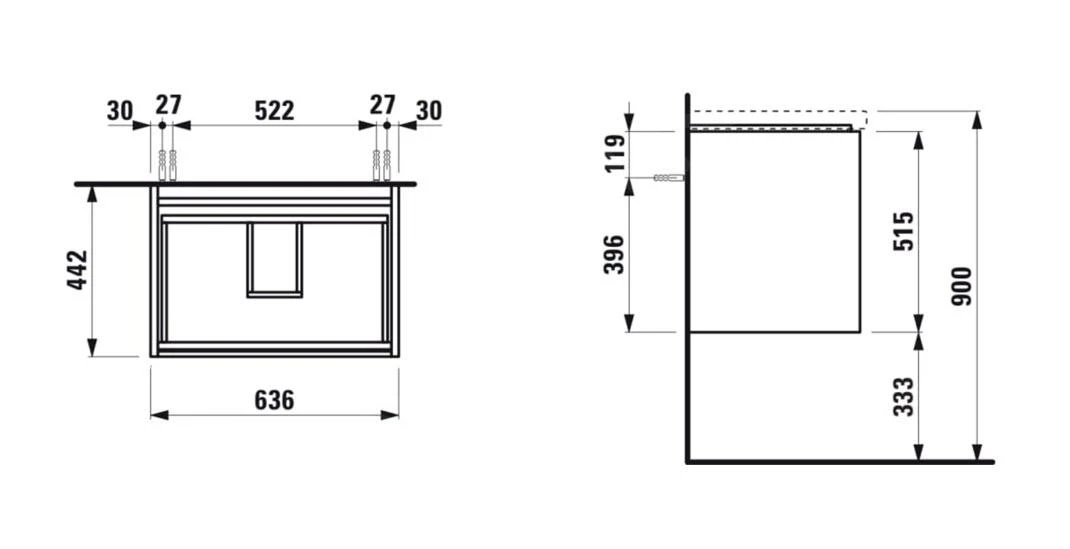 Laufen Lani - Wastafelonderkast, 64x44x52 Cm, 2 Laden, Mat Wit H4035421122601 2 Laufen Lani - Wastafelonderkast, 64x44x52 Cm, 2 Laden, Mat Wit H4035421122601 - Afbeelding 2