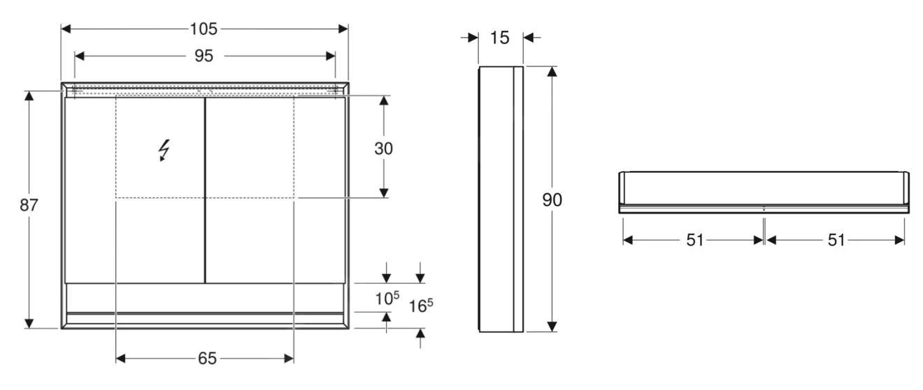 Geberit ONE - Spiegelkast Met LED-verlichting, 1050x900x150 Mm, 2 Deuren, Met Nis, Aluminium 505.834.00.1 2 Geberit ONE - Spiegelkast Met LED-verlichting, 1050x900x150 Mm, 2 Deuren, Met Nis, Aluminium 505.834.00.1 - Afbeelding 2