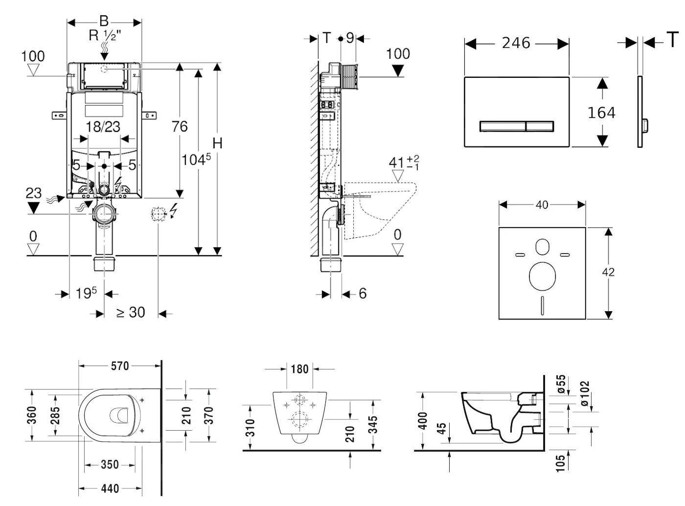 Geberit Kombifix - Toiletset Met Sigma50 Bedieningsplaat, Alpine Wit + Duravit ME By Starck Hangend Toilet En Wc Bril, Rimless, SoftClose 110.302.00.5 NM8 2 Geberit Kombifix - Toiletset Met Sigma50 Bedieningsplaat, Alpine Wit + Duravit ME By Starck Hangend Toilet En Wc Bril, Rimless, SoftClose 110.302.00.5 NM8 - Afbeelding 2