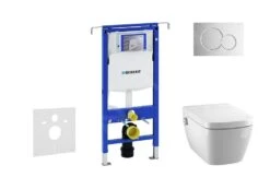Geberit Duofix - Inbouwreservoir Voor Hangend Toilet Met SIGMA01 Bedieningsknop, Glanzend Chroom + Tece One - Hangend Douche-wc En Wc-bril, Rimless, SoftClose 111.355.00.5 NT2