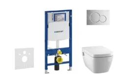 Geberit Duofix - Inbouwreservoir Voor Hangend Toilet Met SIGMA01 Bedieningsknop, Glanzend Chroom + Tece One - Hangend Douche-wc En Wc-bril, Rimless, SoftClose 111.300.00.5 NT2