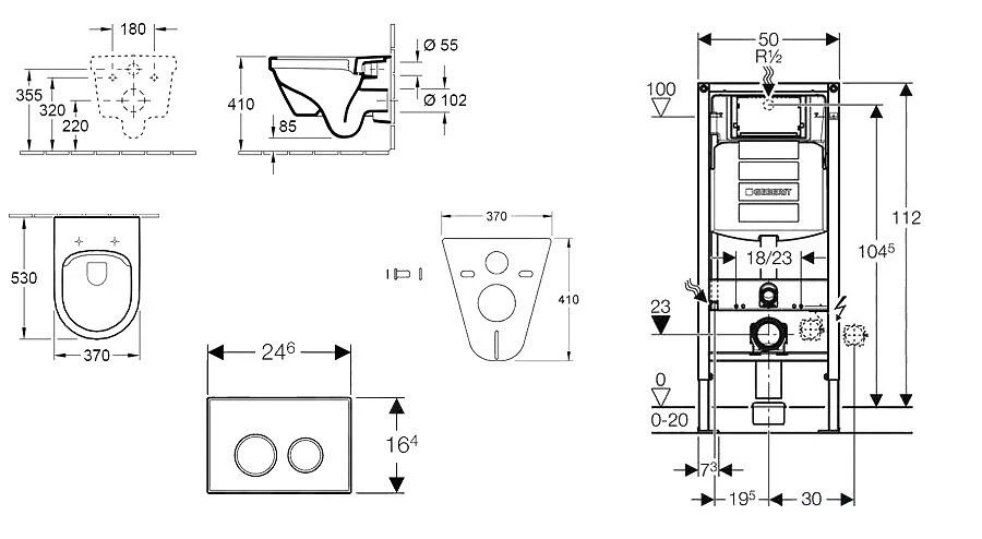 Geberit Duofix - Inbouwreservoir Voor Hangend Toilet Met SIGMA30 Bedieningsknop, Mat Chroom/chroom + Villeroy Boch - Hangend Toilet En Wc-bril, DirectFlush, SoftClose, CeramicPlus 111.300.00.5 NB7 2 Geberit Duofix - Inbouwreservoir Voor Hangend Toilet Met SIGMA30 Bedieningsknop, Mat Chroom/chroom + Villeroy Boch - Hangend Toilet En Wc-bril, DirectFlush, SoftClose, CeramicPlus 111.300.00.5 NB7 - Afbeelding 2
