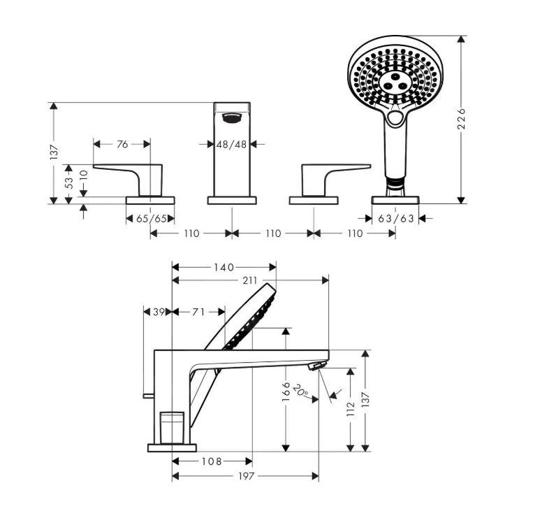 Hansgrohe Metropol - Badrandkraan, 4-gats Installatie, Chroom 32553000 2 Hansgrohe Metropol - Badrandkraan, 4-gats Installatie, Chroom 32553000 - Afbeelding 2