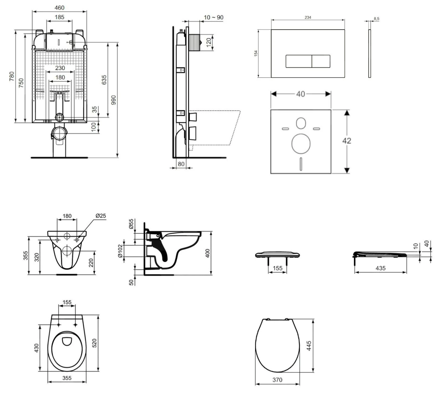 Ideal Standard ProSys - Set Voorwandinstallatie, Closet Alpha Met WC-zitting, Oleas M2 Bedieningsplaat, Wit ProSys80M SP103 2 Ideal Standard ProSys - Set Voorwandinstallatie, Closet Alpha Met WC-zitting, Oleas M2 Bedieningsplaat, Wit ProSys80M SP103 - Afbeelding 2