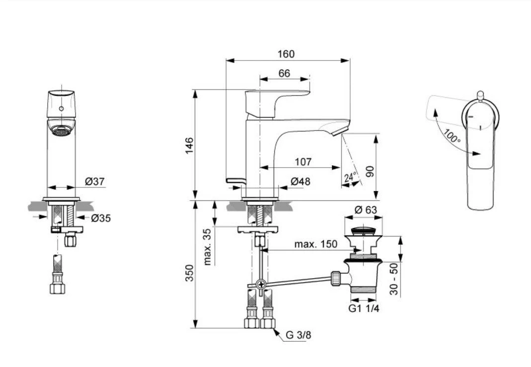 Ideal Standard Connect Air - Slim Wastafelkraan Met Waste, BlueStart, Brushed Gold A7008A2 2 Ideal Standard Connect Air - Slim Wastafelkraan Met Waste, BlueStart, Brushed Gold A7008A2 - Afbeelding 2
