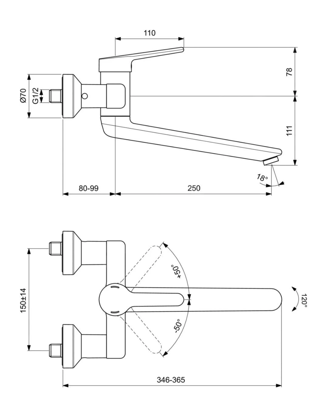 Ideal Standard Ceraplus II - Opbouw Wastafelkraan, Chroom BC113AA 2 Ideal Standard Ceraplus II - Opbouw Wastafelkraan, Chroom BC113AA - Afbeelding 2