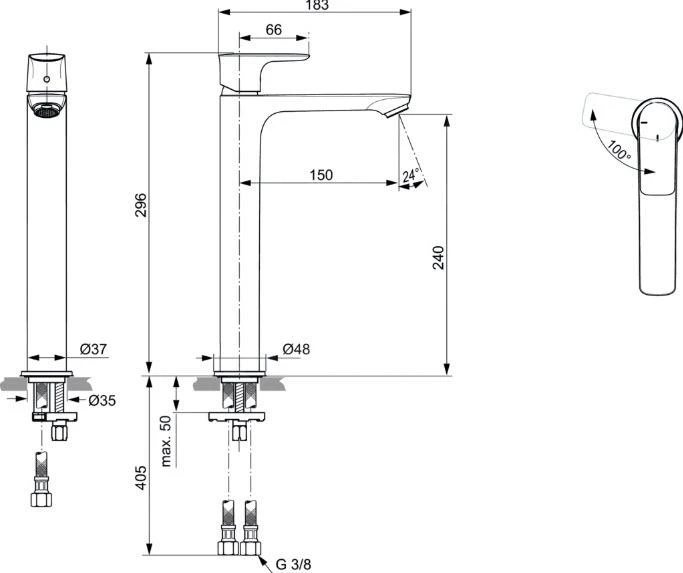 Ideal Standard Connect Air - Wastafelkraan Slim, BlueStart, Chroom A7028AA 2 Ideal Standard Connect Air - Wastafelkraan Slim, BlueStart, Chroom A7028AA - Afbeelding 2