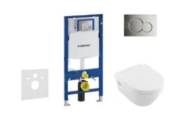 Geberit Duofix - Inbouwreservoir Voor Hangend Toilet Met SIGMA01 Bedieningsknop, Glanzend Chroom + Villeroy Boch - Hangend Toilet En Wc-bril, DirectFlush, SoftClose, CeramicPlus 111.300.00.5 NB2
