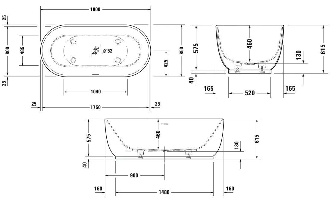 Duravit Luv - Vrijstaand Bad, 1800x850 Mm, DuraSolid, ClickClack, Wit 700434000000000 2 Duravit Luv - Vrijstaand Bad, 1800x850 Mm, DuraSolid, ClickClack, Wit 700434000000000 - Afbeelding 2