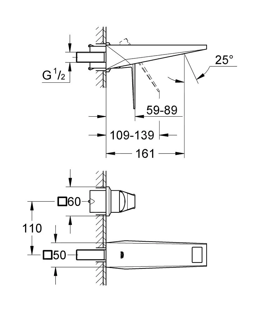 Grohe Allure Brilliant - 2-gats Inbouw Wastafelkraan, Geborsteld Hard Graphite 19781AL0 2 Grohe Allure Brilliant - 2-gats Inbouw Wastafelkraan, Geborsteld Hard Graphite 19781AL0 - Afbeelding 2