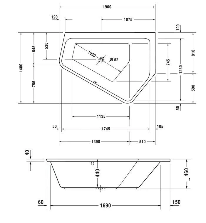 Duravit Paiova 5 - Asymmetrisch Bad, 1900x1400 Mm, Rechts, Wit 700393000000000 2 Duravit Paiova 5 - Asymmetrisch Bad, 1900x1400 Mm, Rechts, Wit 700393000000000 - Afbeelding 2