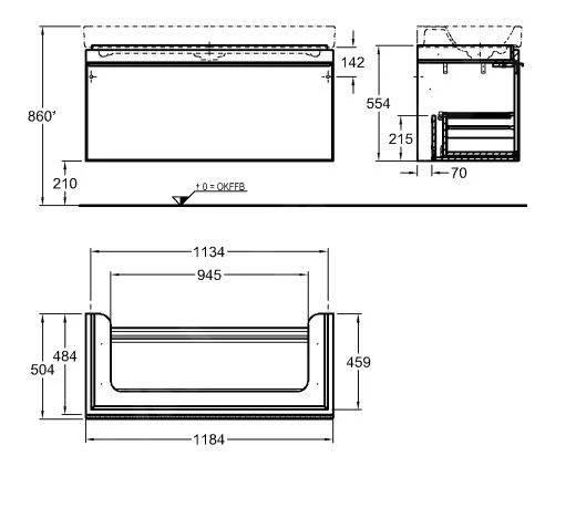 Geberit Citterio - Wastafelonderkast 1200 Mm, Glanzend Zwart/eik Grijsbruin 500.566.JJ.1 2 Geberit Citterio - Wastafelonderkast 1200 Mm, Glanzend Zwart/eik Grijsbruin 500.566.JJ.1 - Afbeelding 2