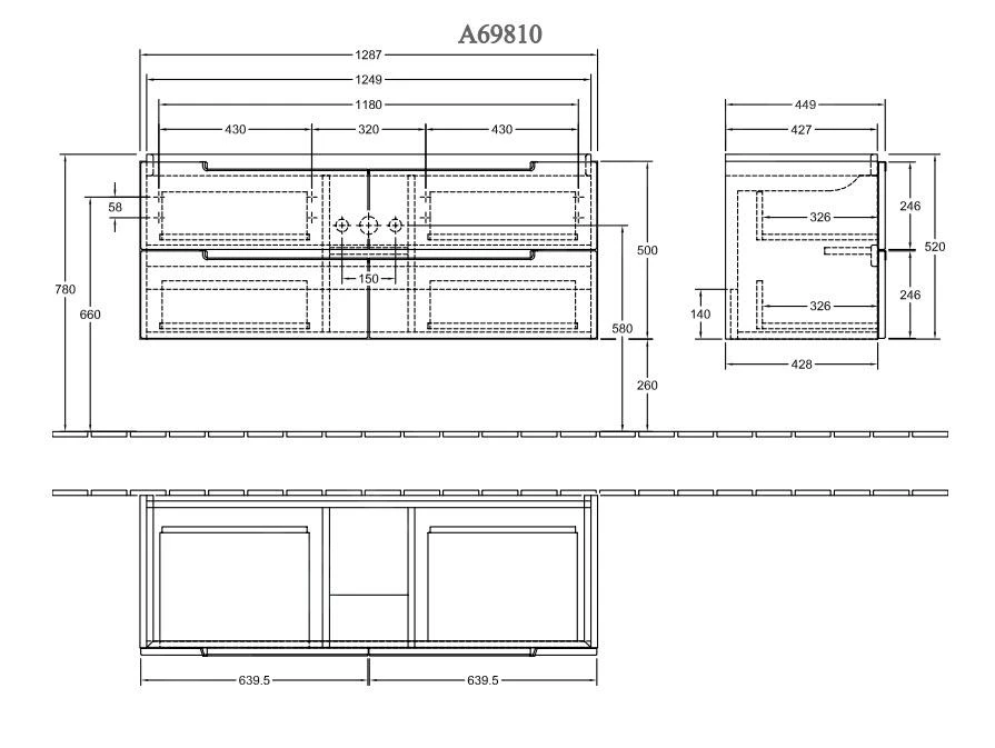 Villeroy & Boch Subway 2.0 - Wastafelonderkast, 1287x520x449 Mm, 4 Lades, Glossy White A69810DH 2 Villeroy & Boch Subway 2.0 - Wastafelonderkast, 1287x520x449 Mm, 4 Lades, Glossy White A69810DH - Afbeelding 2