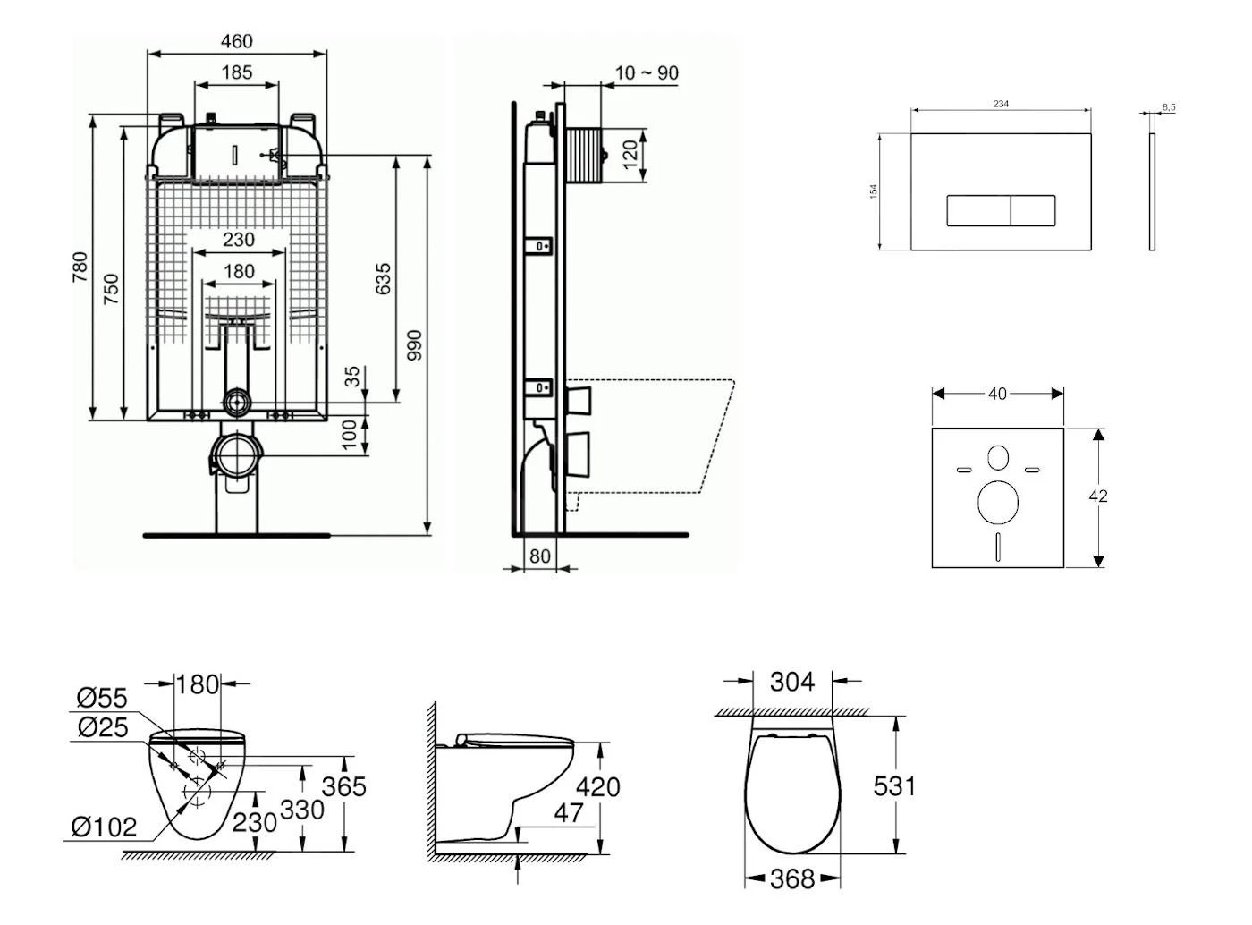 Ideal Standard ProSys - Toiletset- Inbouwreservoir, Closet, WC-zitting Bau Ceramic, Oleas M2 Bedieningsplaat, Rimless, Softclose, Mat Chroom ProSys80M SP134 2 Ideal Standard ProSys - Toiletset- Inbouwreservoir, Closet, WC-zitting Bau Ceramic, Oleas M2 Bedieningsplaat, Rimless, Softclose, Mat Chroom ProSys80M SP134 - Afbeelding 2