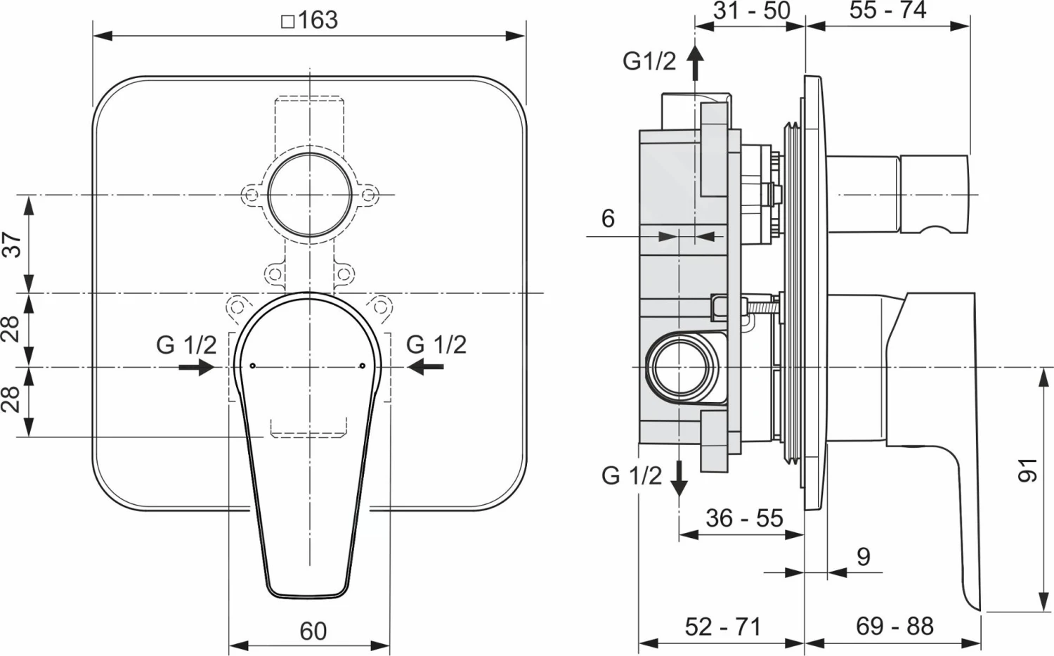 Ideal Standard Cerafine D - Inbouw Badkraan Met Inbouwdeel, Chroom A7189AA 2 Ideal Standard Cerafine D - Inbouw Badkraan Met Inbouwdeel, Chroom A7189AA - Afbeelding 2