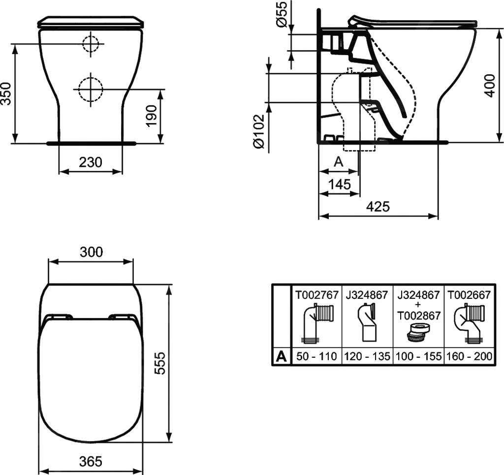 Ideal Standard Tesi - Staand Toilet Met Soft-Close Wc Bril, Horizontale Afvoer, AquaBlade, Zwart T3536V3 2 Ideal Standard Tesi - Staand Toilet Met Soft-Close Wc Bril, Horizontale Afvoer, AquaBlade, Zwart T3536V3 - Afbeelding 2