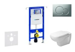 Geberit Duofix - Toiletset Met Sigma01 Bedieningsplaat, Mat Chroom + Duravit D-Code Hangend Toilet En Wc Bril, Rimless, SoftClose 111.355.00.5 NH3