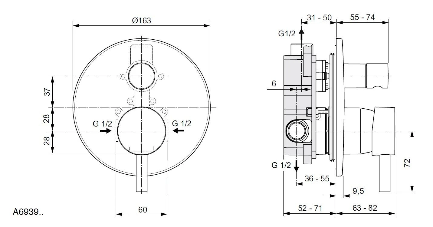 Ideal Standard CeraLine - Inbouw Badkraan Incl. Inbouwdeel, Zwart A6939XG 2 Ideal Standard CeraLine - Inbouw Badkraan Incl. Inbouwdeel, Zwart A6939XG - Afbeelding 2