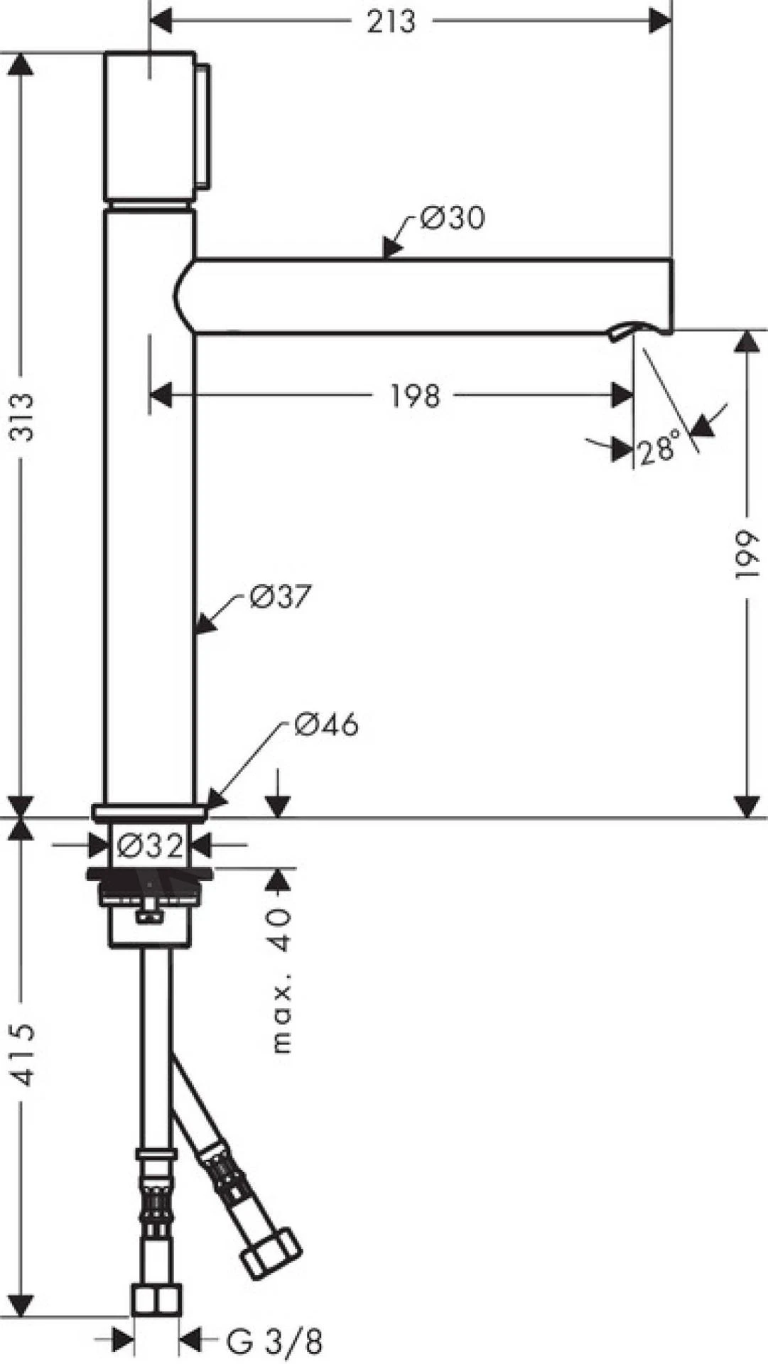 Axor Uno - Select Wastafelkraan 200, Geborsteld Nikkel 45013820 2 Axor Uno - Select Wastafelkraan 200, Geborsteld Nikkel 45013820 - Afbeelding 2