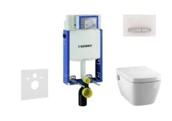 Geberit Kombifix - Inbouwreservoir Voor Hangend Toilet Met SIGMA50 Bedieningsknop, Alpine Wit + Tece One - Hangend Douche-wc En Wc-bril, Rimless, SoftClose 110.302.00.5 NT8
