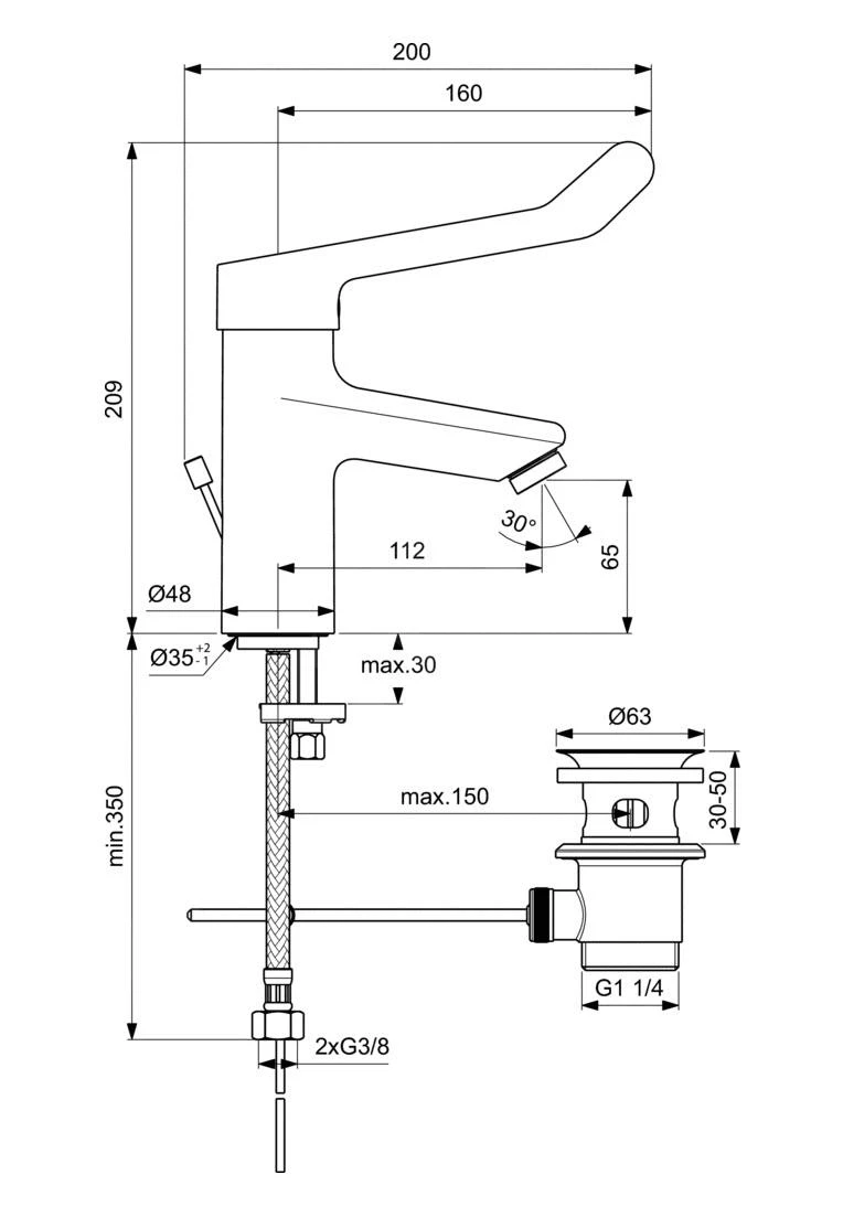 Ideal Standard Ceraplus II - Wastafelkraan Met Hendel, Met Afvoer, Chroom BC097AA 2 Ideal Standard Ceraplus II - Wastafelkraan Met Hendel, Met Afvoer, Chroom BC097AA - Afbeelding 2