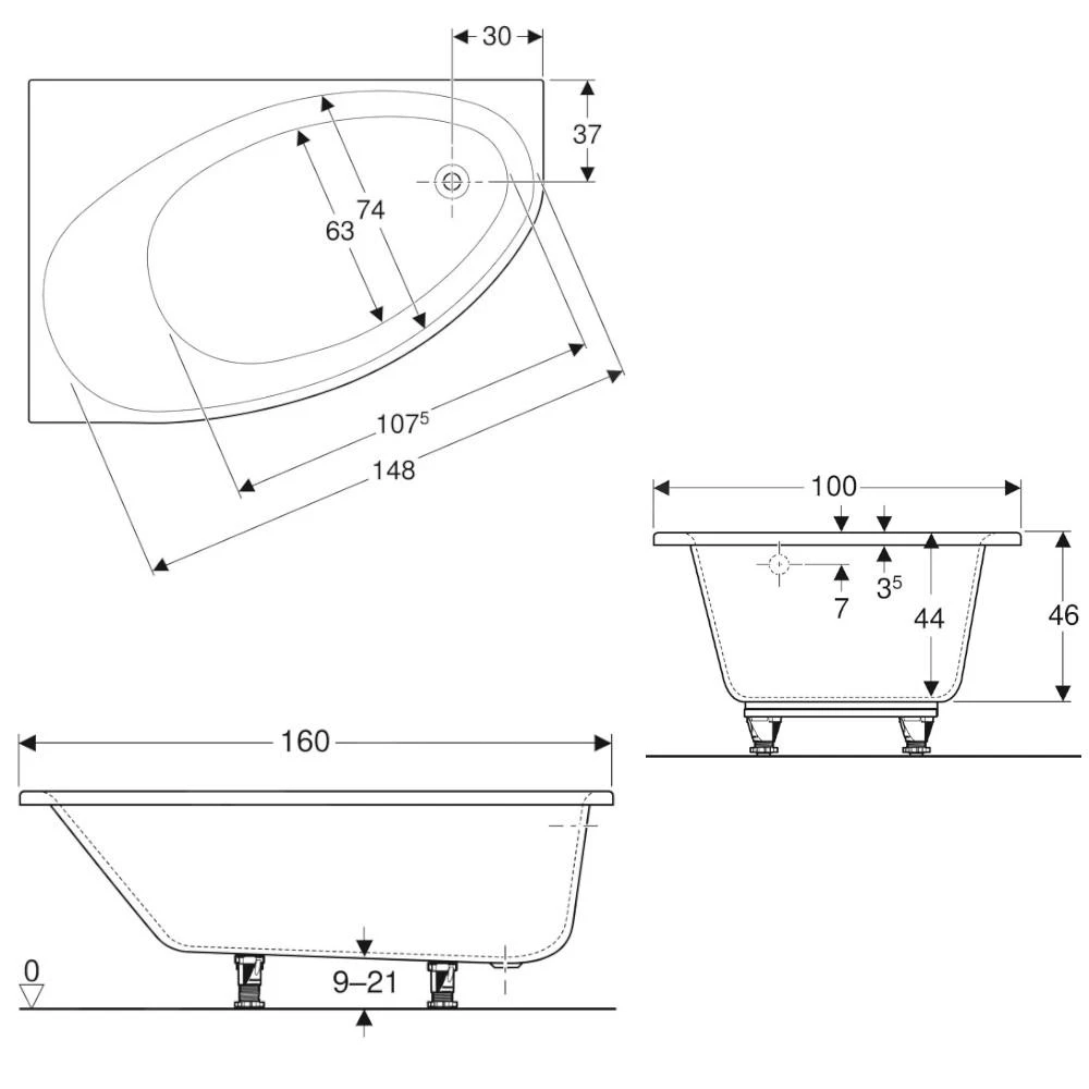 Geberit Selnova - Hoekbad 1600x1000x466 Mm, Links, Wit 554.274.01.1 2 Geberit Selnova - Hoekbad 1600x1000x466 Mm, Links, Wit 554.274.01.1 - Afbeelding 2