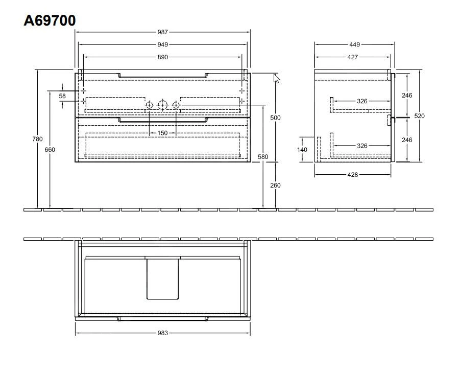 Villeroy & Boch Subway 2.0 - Wastafelkast, 987x520x449 Mm, Glossy White A69700DH 2 Villeroy & Boch Subway 2.0 - Wastafelkast, 987x520x449 Mm, Glossy White A69700DH - Afbeelding 2