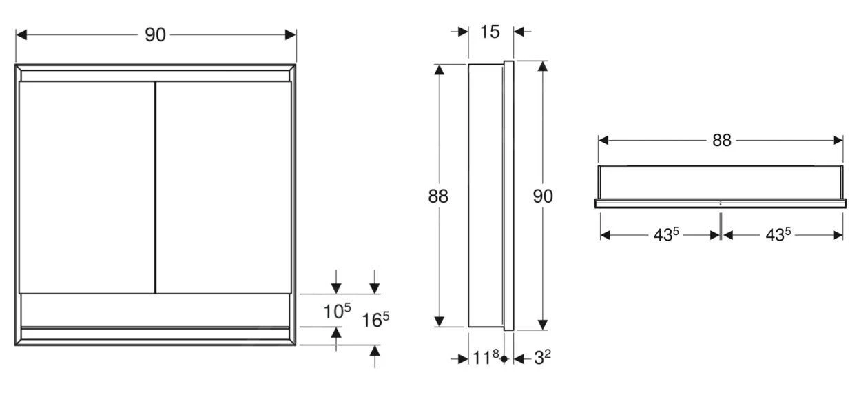 Geberit ONE - Spiegelkast Met LED-verlichting, 900x900x150 Mm, 2 Deuren, Met Nis, Inbouw, Aluminium 505.823.00.1 2 Geberit ONE - Spiegelkast Met LED-verlichting, 900x900x150 Mm, 2 Deuren, Met Nis, Inbouw, Aluminium 505.823.00.1 - Afbeelding 2
