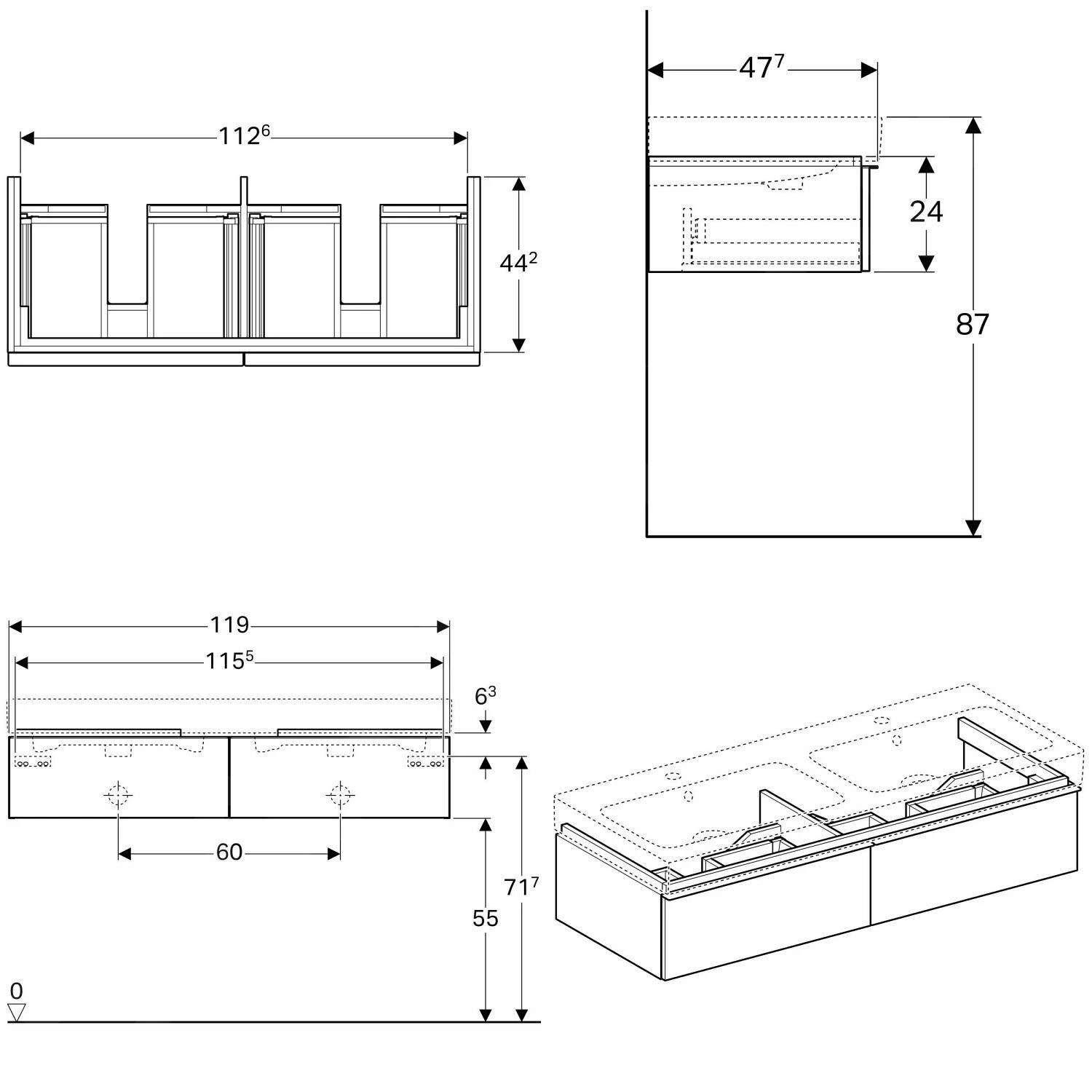 Geberit ICon - Onderkast Voor Dubbele Wastafel Met 2 Laden 1200 Mm, Lava Look 841221000 2 Geberit ICon - Onderkast Voor Dubbele Wastafel Met 2 Laden 1200 Mm, Lava Look 841221000 - Afbeelding 2